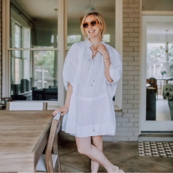 Brochu Walker Black St. Tropez Waist Chest Tie Eyelet Collar Oversized Dress M - Picture 3 of 14